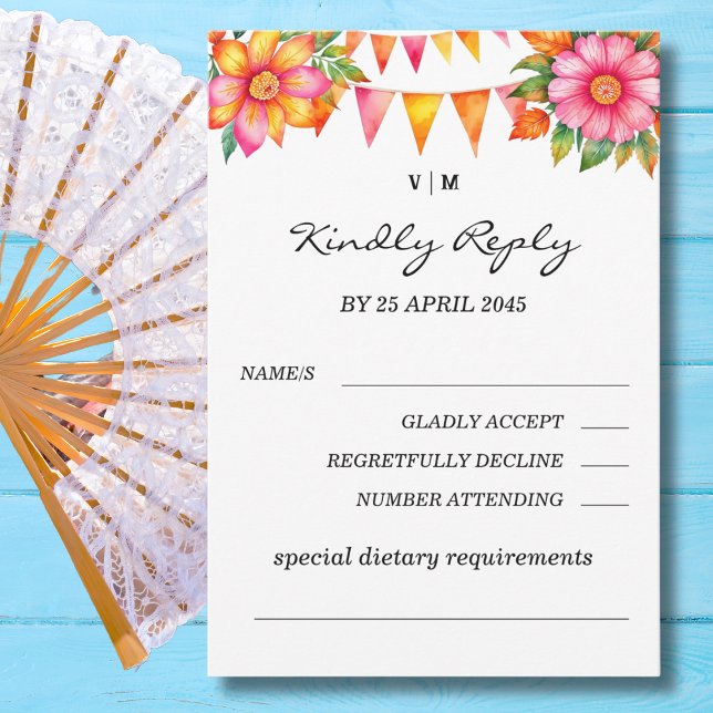 Colourful Floral Fiesta Mexican Wedding RSVP Card (Creator Uploaded)