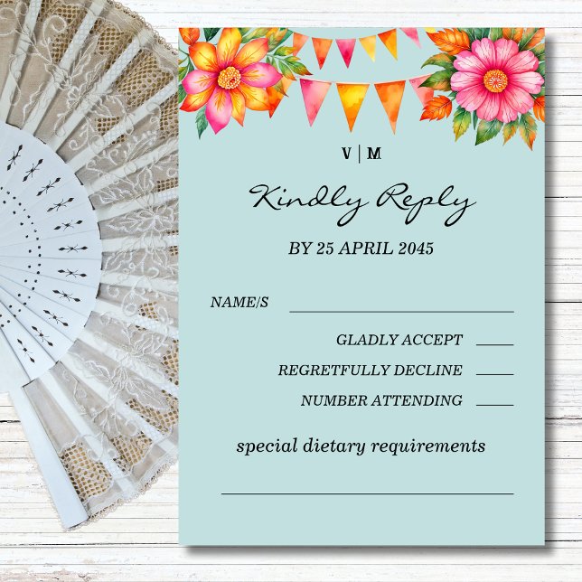 Colourful Floral Fiesta Mexican Wedding RSVP Card (Creator Uploaded)
