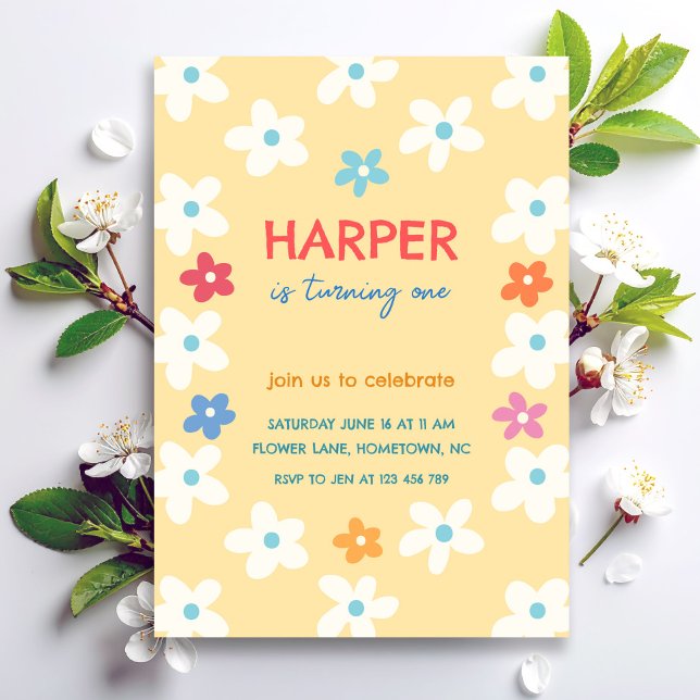 Colourful Floral First Birthday Invitation (Creator Uploaded)