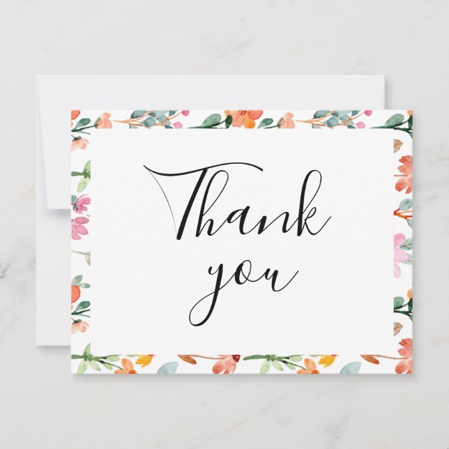 Colourful Floral Flat Thank You Card (Front)