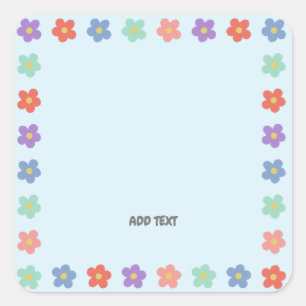 Colourful Floral Flower gradient Personalised Text Square Sticker