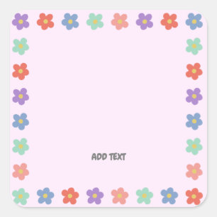 Colourful Floral Flower gradient Personalised Text Square Sticker
