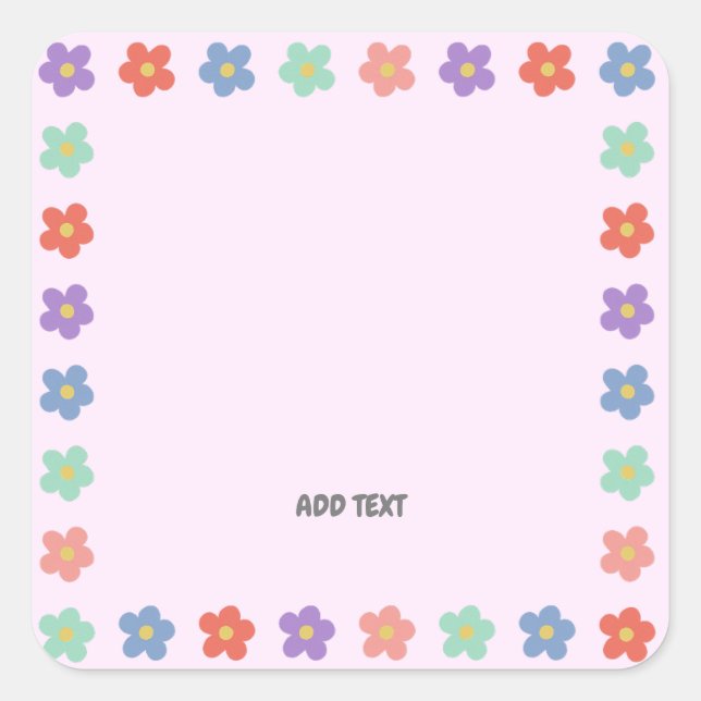 Colourful Floral Flower gradient Personalised Text Square Sticker (Front)