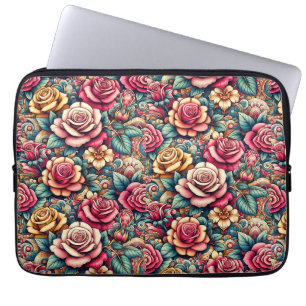 Colourful floral flowers laptop sleeve