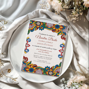 Colourful Floral Folk Art Flowers Spanish Wedding Invitation