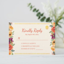 Colourful floral frame beige Chinese wedding