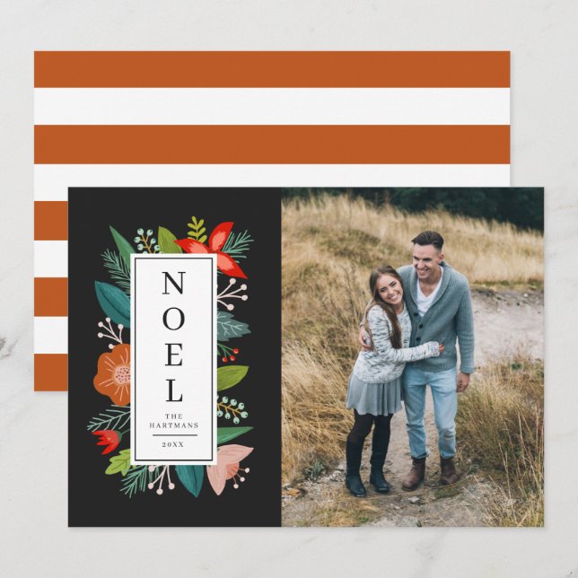 Colourful Floral Frame | Noel | Photo Holiday Card (Front/Back)