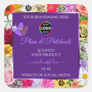 Colourful Floral Frame Purple Product Labels Logo