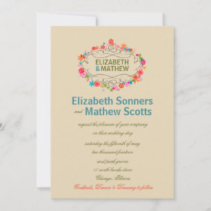 Colourful floral frame - wedding invitation