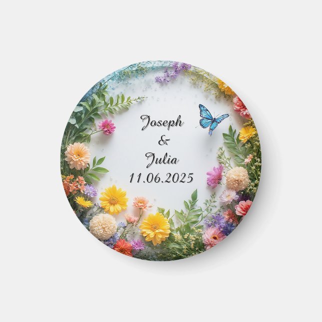 Colourful Floral Frame with Blue Butterfly Magnet (Front)