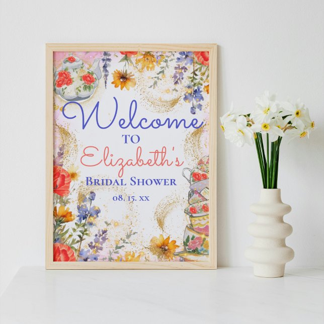 Colourful Floral Garden Bridal Tea Party Welcome Poster (Creator Uploaded)