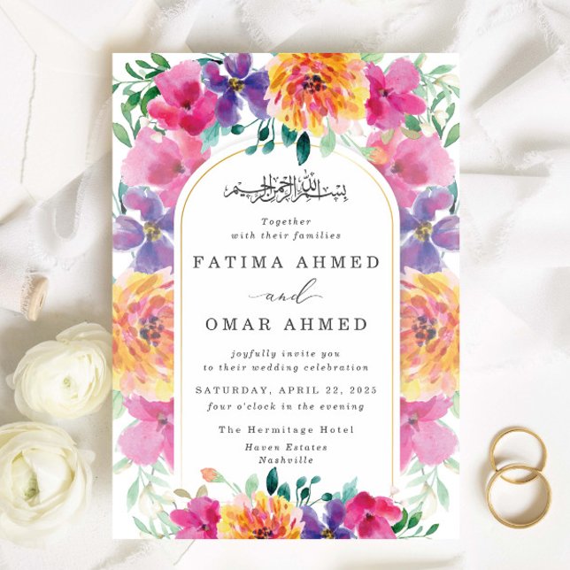 Colourful Floral Garden Islamic Muslim Wedding Invitation (Creator Uploaded)