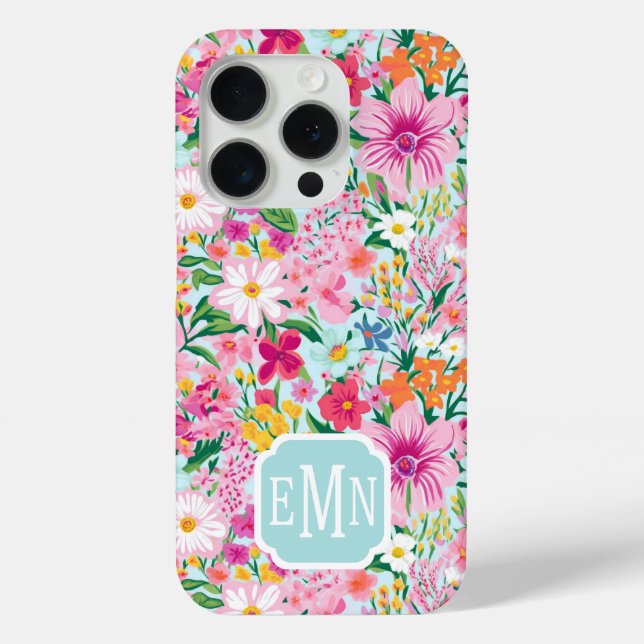 Colourful Floral Garden Monogrammed Case-Mate iPhone Case (Back)