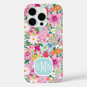 Colourful Floral Garden Monogrammed iPhone 16 Pro Case