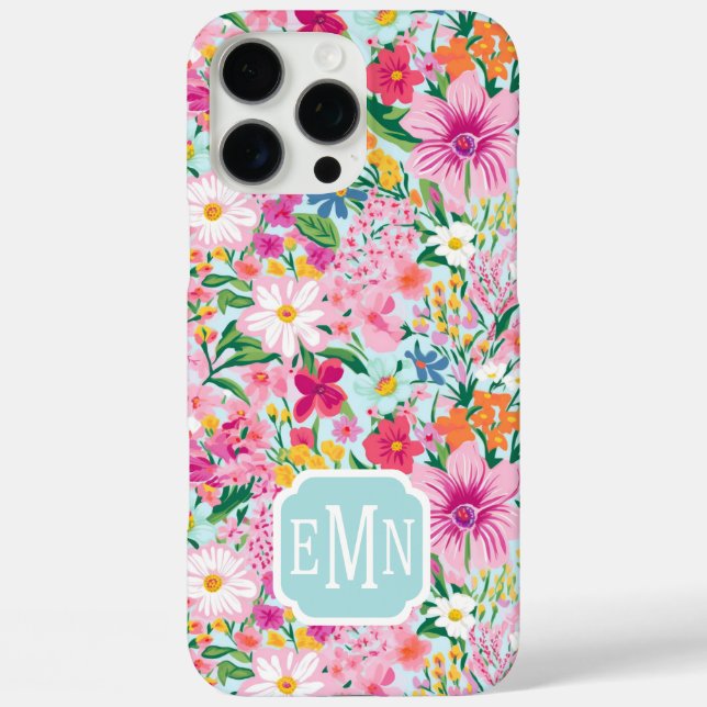 Colourful Floral Garden Monogrammed Case-Mate iPhone Case (Back)