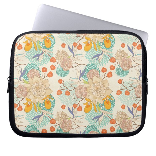 Colourful Floral Garden Pattern Laptop Sleeve (Front)