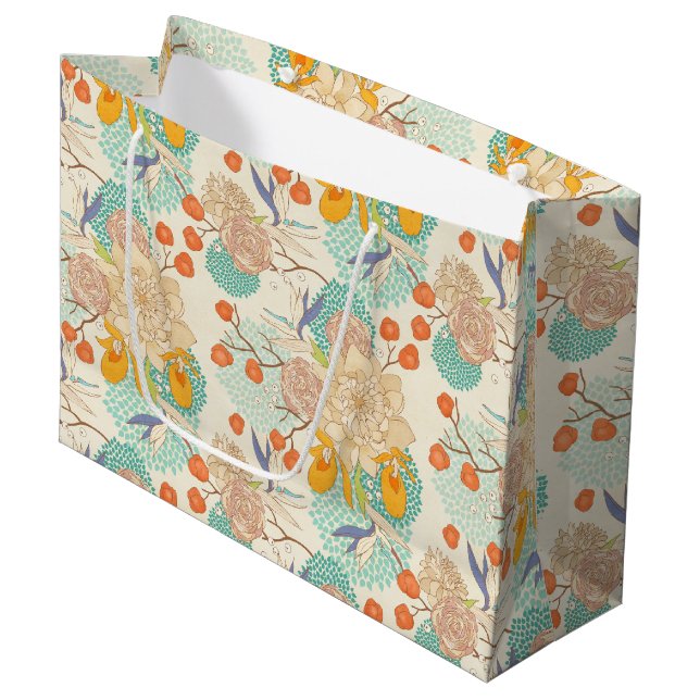Colourful Floral Garden Pattern Large Gift Bag (Front Angled)