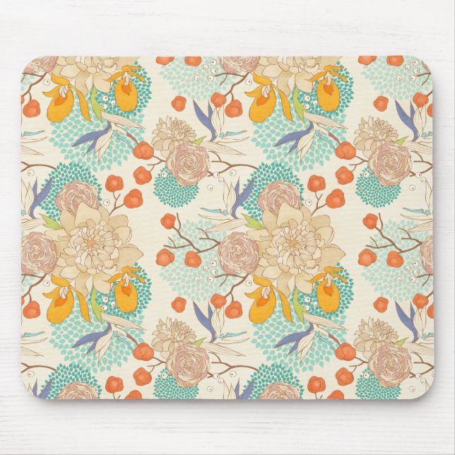 Colourful Floral Garden Pattern Mouse Mat (Front)