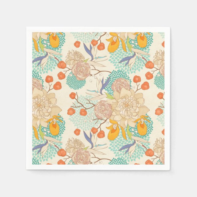 Colourful Floral Garden Pattern Napkin (Front)