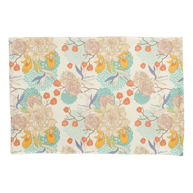 Colourful Floral Garden Pattern Pillowcase (Front)
