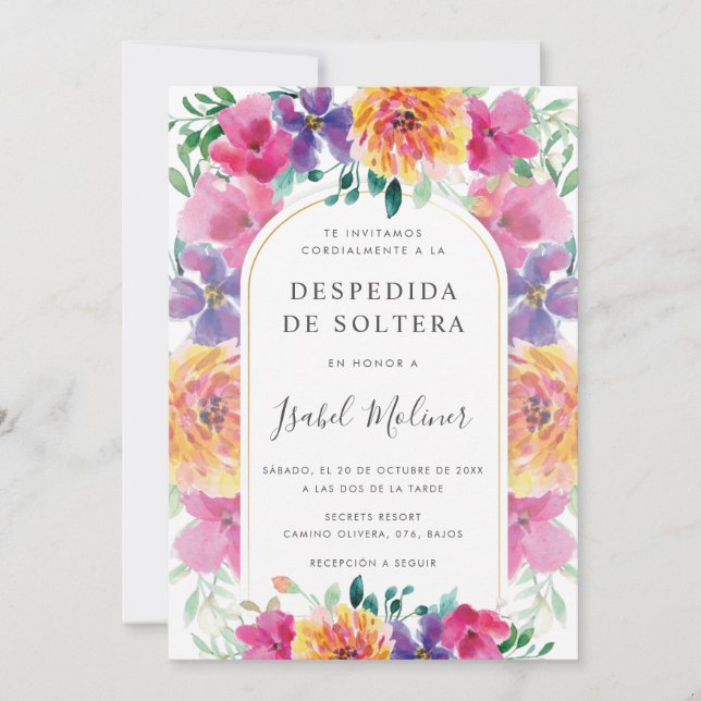 Colourful Floral Garden Spanish Bridal Shower Invitation (Front)