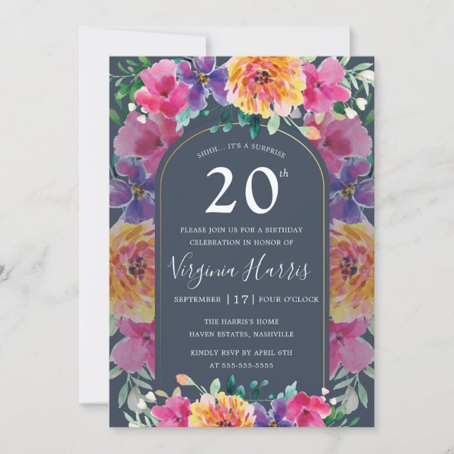 Colourful Floral Garden Twenty 20th Birthday Invitation (Front)