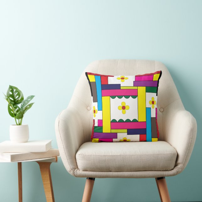 Colourful Floral Geometric Cushion (Chair)