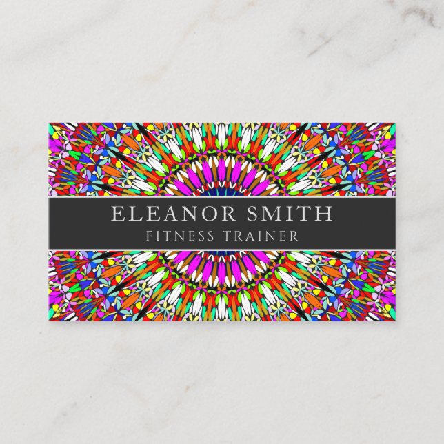 Colourful Floral Geometric Mandala Business Card (Front)