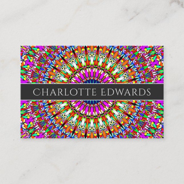 Colourful Floral Geometric Mandala Business Card (Front)