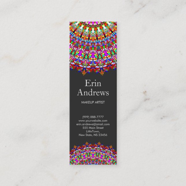 Colourful Floral Geometric Mandala Mini Business Card (Front)