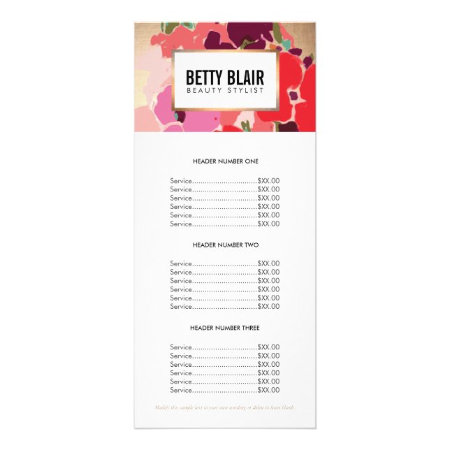 Colourful Floral Gold Elegant Salon Price List Men Rack Card (Front)