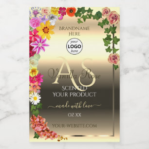 Colourful Floral Gold Product Labels Monogram Logo