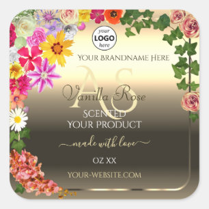 Colourful Floral Gold Product Labels Monogram Logo