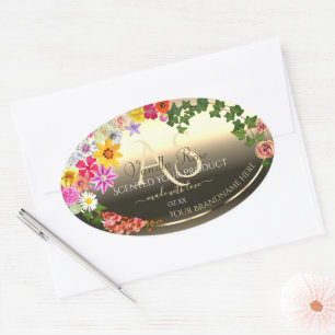 Colourful Floral Gold Product Labels with Monogram