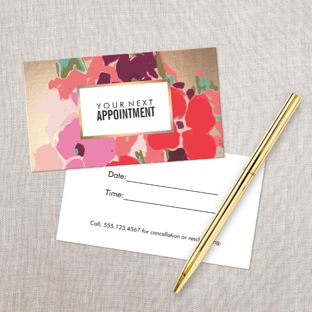 Colourful Floral, Gold Salon Appointment Reminder Card (Creator Uploaded)