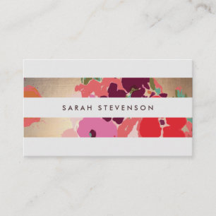 Colourful Floral Gold Striped Fashion and Beauty Business Card