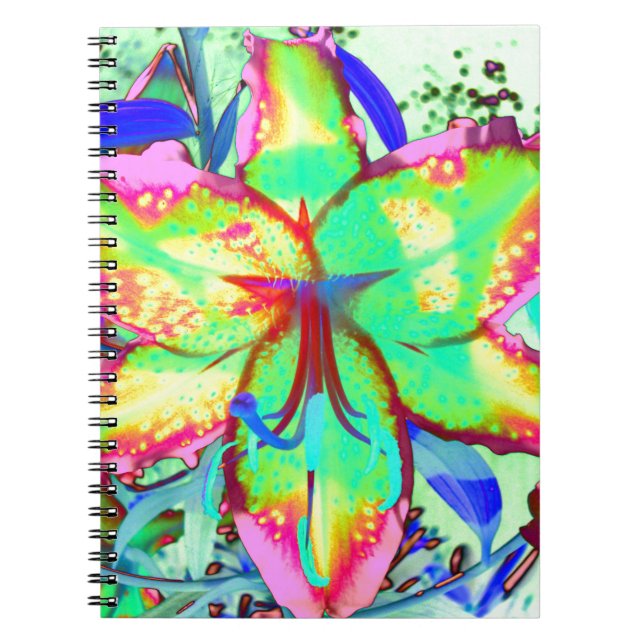 Colourful floral green pink lily tropical flowers notebook (Front)