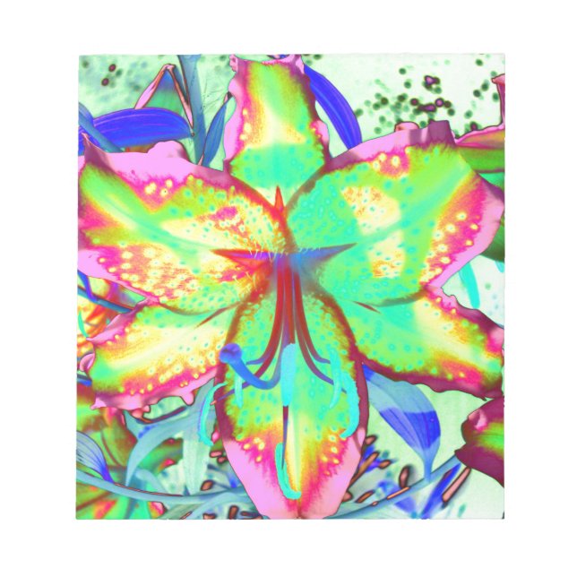 Colourful floral green pink lily tropical flowers notepad (Front)