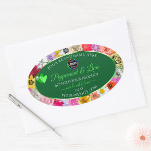 Colourful Floral Green Product Labels Hearts Logo