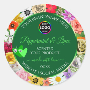 Colourful Floral Green Product Labels Hearts Logo