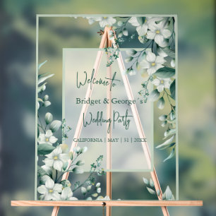 Colourful floral greenery Frosted Wedding Welcome Acrylic Sign