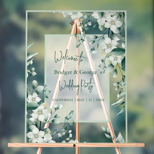 Colourful floral greenery Frosted Wedding Welcome Acrylic Sign (Neutral)