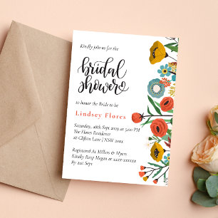 Colourful Floral Greenery Watercolor Bridal Shower Invitation