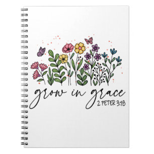 Colourful Floral Growing In Grace Christian Quote  Notebook