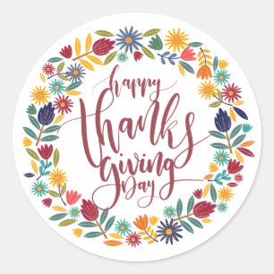 Colourful Floral Happy Thanksgiving   Sticker Seal