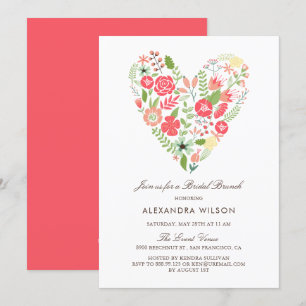 Colourful Floral Heart Bridal Brunch Invitation