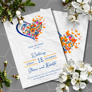 Colourful Floral Heart Mexican Wedding Save Date Invitation