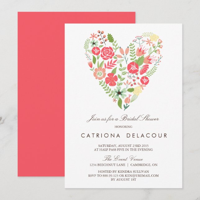Colourful Floral Heart Spring Bridal Shower Invitation (Front/Back)