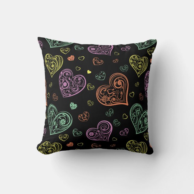 Colourful Floral Hearts Pattern Cushion (Front)