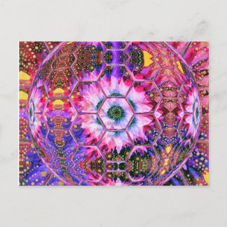 colourful floral hex globe with pink, purple colou postcard